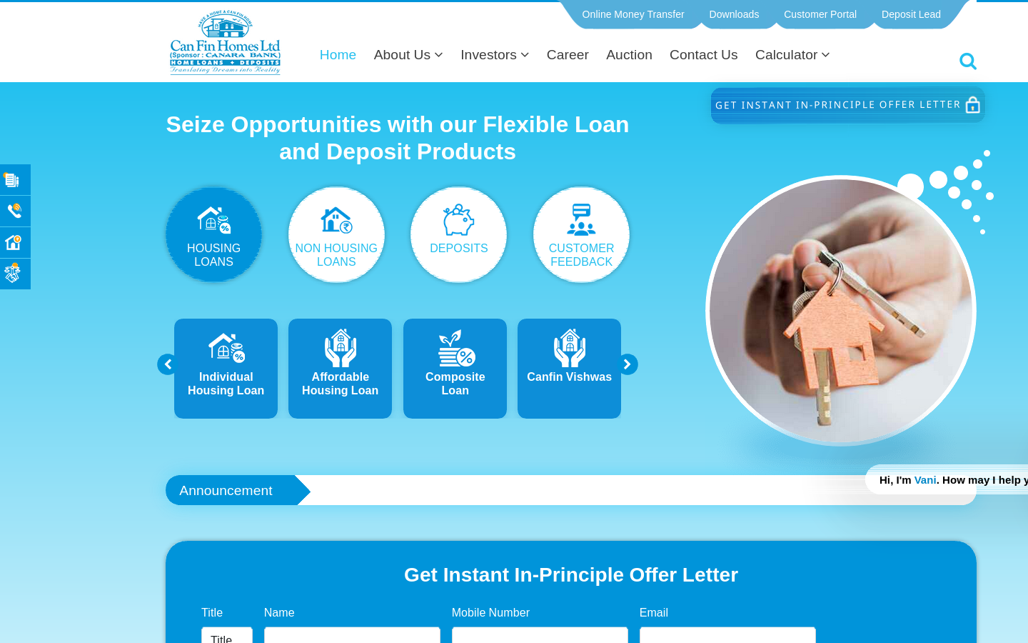 Homepage of Can Fin Homes, captured by IndiaTicker