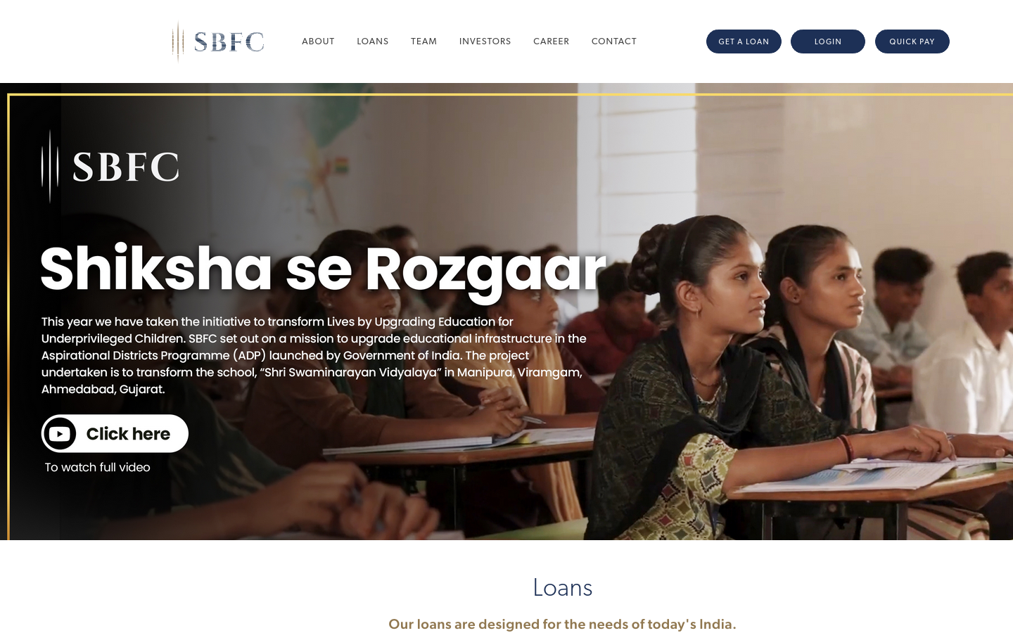 SBFC Finance company website preserved as visual evidence